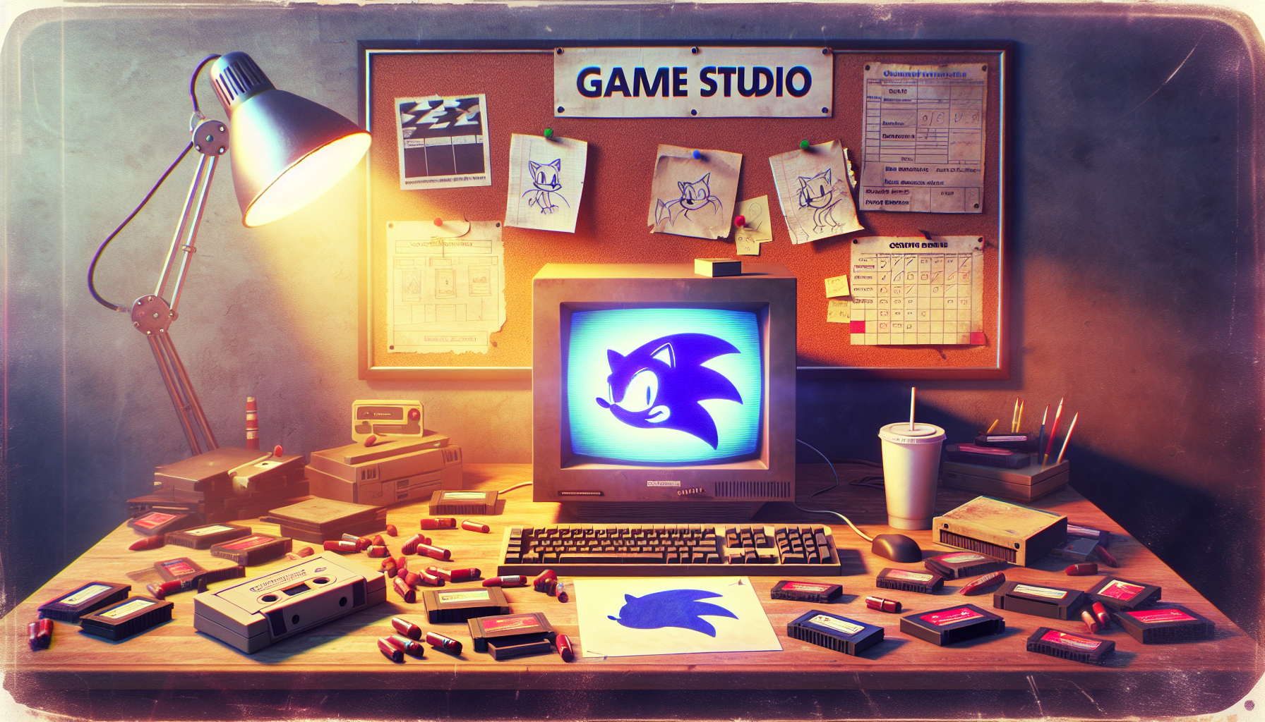 001 vintage 1990s game studio desk with satu